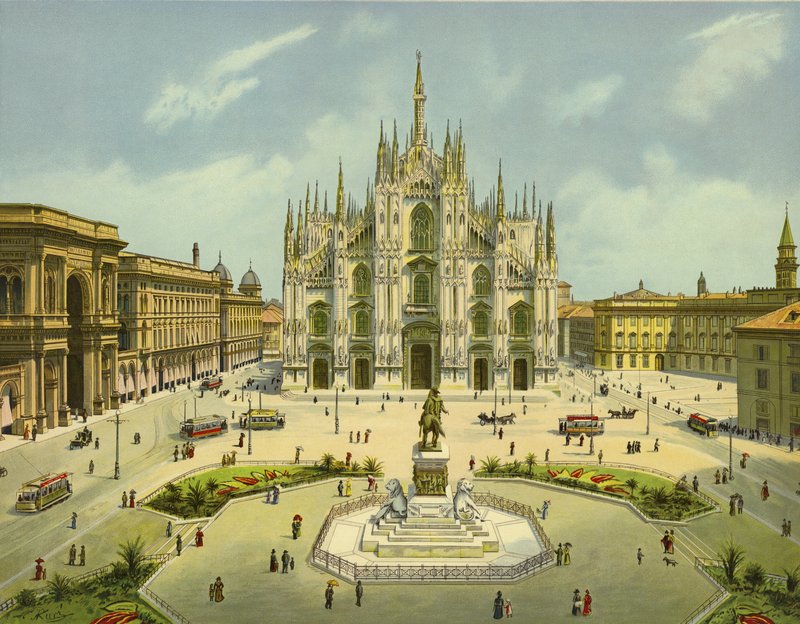 Milano, Piazza del Duomo (chromolitho) av German School