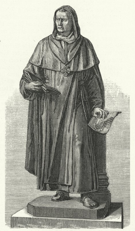 Monument til den tyske Saint Albertus Magnus ved hans fødested i Lauingen, Bayern (gravering) av German School