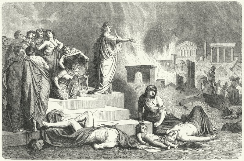 Nero under den store brannen i Roma, 64 (gravering) av German School