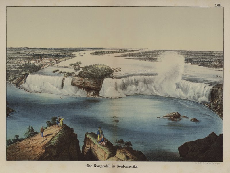Niagara Falls i Nord-Amerika (farge litho) av German School