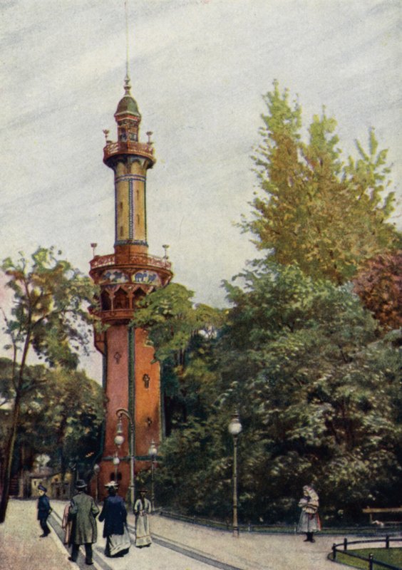 Observasjonstårn, Berlin zoologiske hage, Tyskland (farge litho) av German School