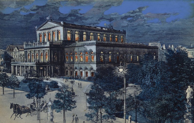 Operahuset, Hannover, Tyskland (fargelitografi) av German School