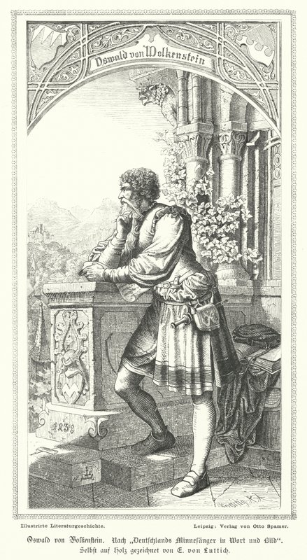 Oswald von Wolkenstein , tysk poet, komponist og diplomat (gravering) av German School