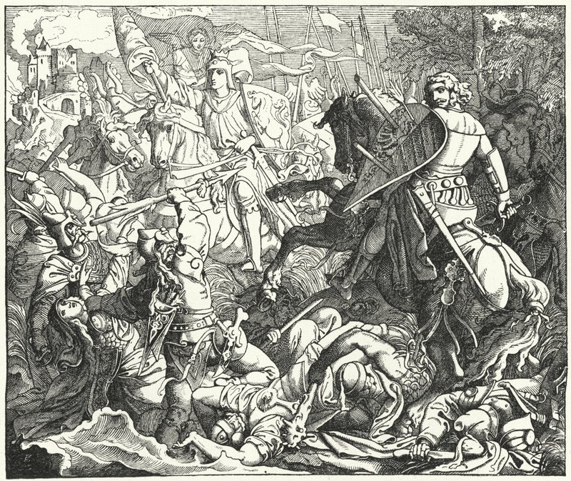 Otto I av Tyskland beseiret magyarene i slaget ved Lechfeld, 955 (gravering) av German School