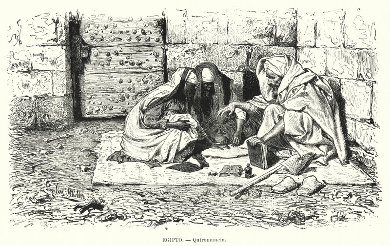 Palm reader, Egypt (litho) av German School