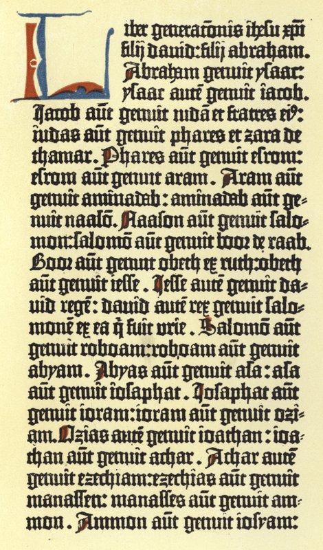 Del av en spalte i Gutenbergs bibel av German School