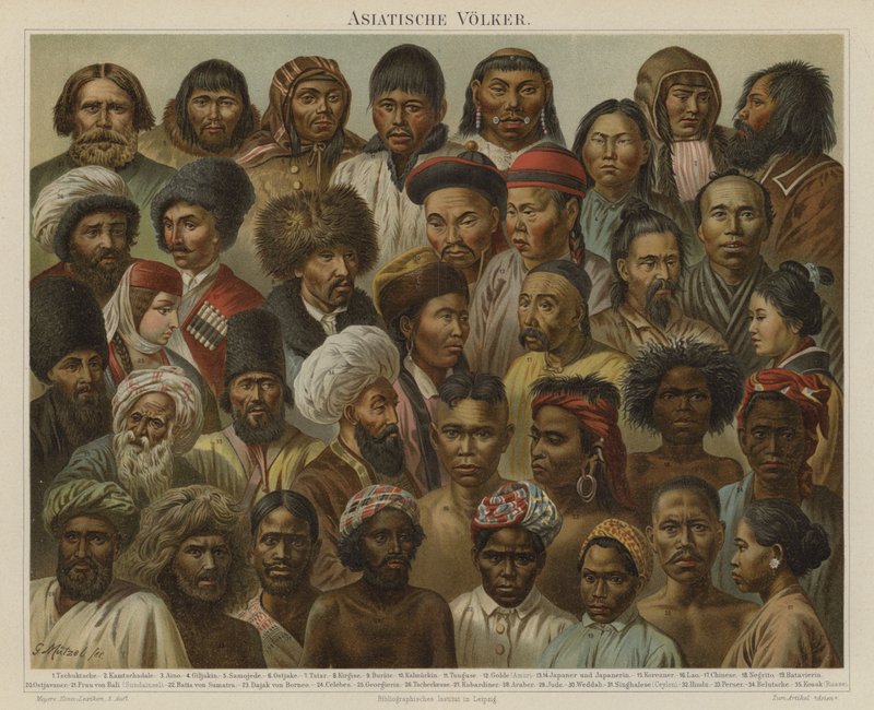 Folk i Asia (farge litho) av German School