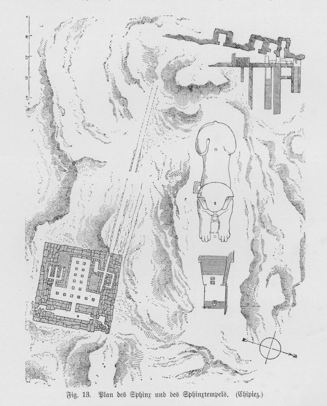 Plan over sfinxen og sfinkstemplet, Giza, Egypt (gravering) av German School
