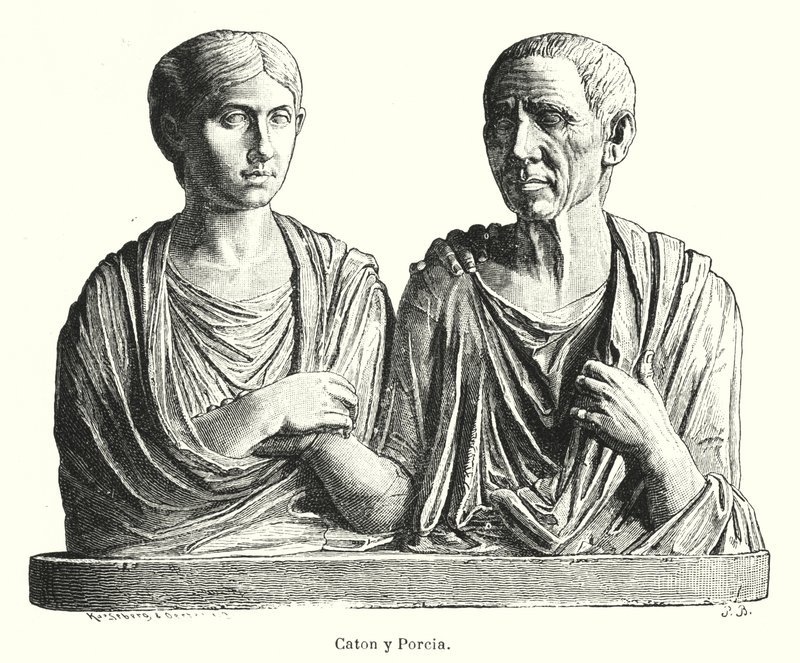 Porcia og Cato, gammel romersk gravstein (litho) av German School