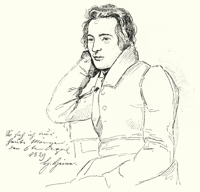 Portrett av tysk poet og forfatter Heinrich Heine som ung mann (gravering) av German School