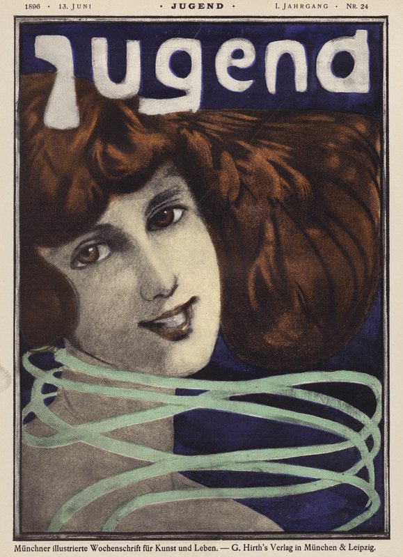 Portrett av en jente (farge litho) av German School
