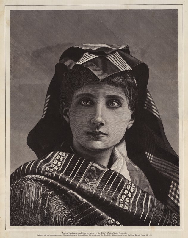 Portrett av en kvinne, prisvinnende tresnitt fra kunst- og håndverksutstillingen, Leipzig, Tyskland av German School