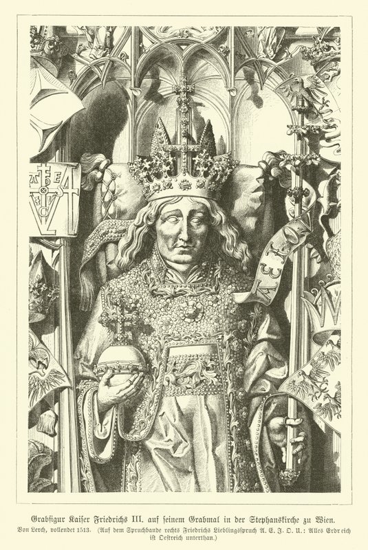 Portrett av den hellige romerske keiser Frederick III, fra graven hans i Stefansdomen, Wien (gravering) av German School