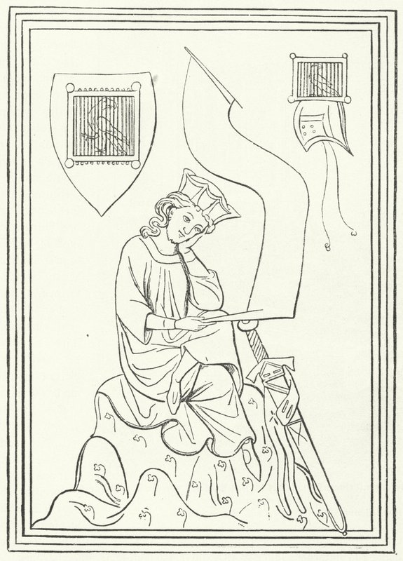 Portrett av den mellomhøytyske lyriske poeten Walther von der Vogelweide fra Codex Manesse (gravering) av German School
