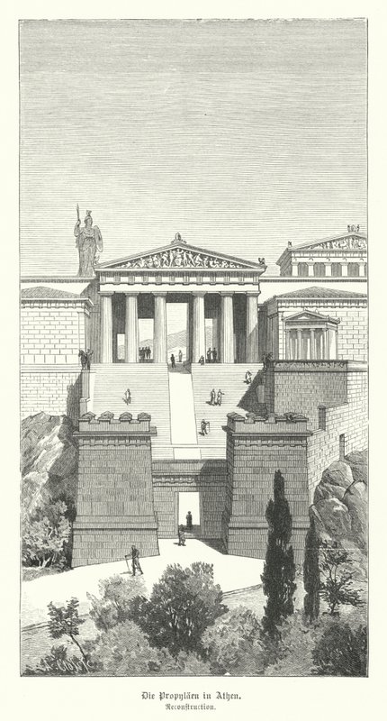 Propylaea, inngang til Akropolis i Athen, antikkens Hellas (gravering) av German School
