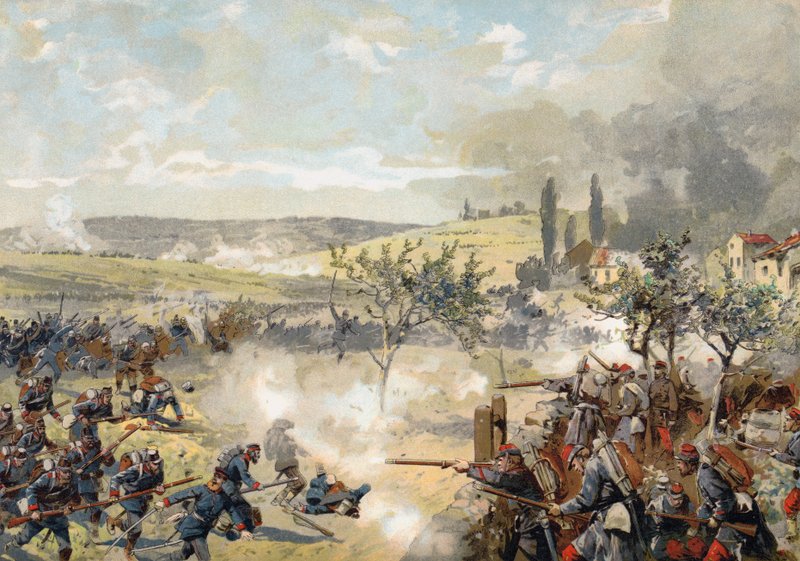 Preussisk Landwehr i aksjon i slaget ved Noisseville, fransk-prøyssisk krig, 31. august 1870 av German School