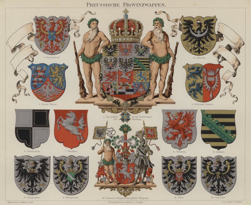 Prøyssiske provinsielle våpenskjold (farge litho) av German School