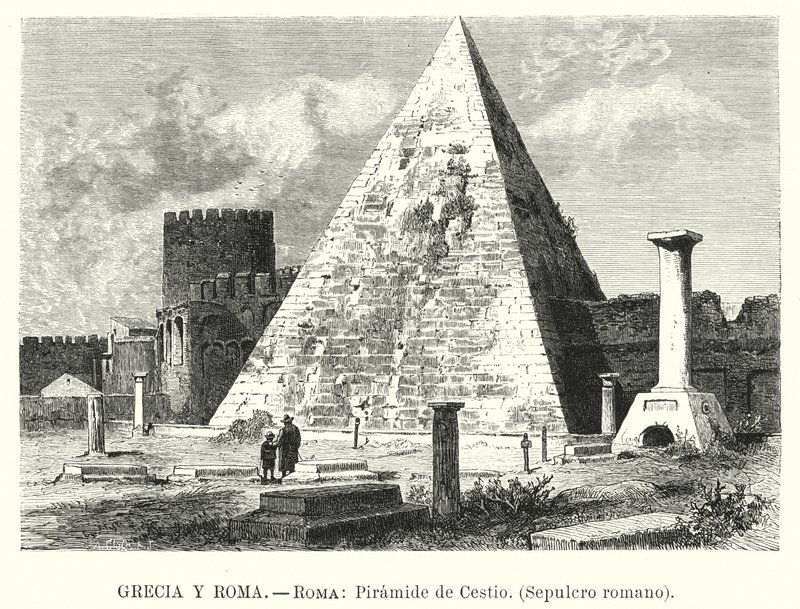 Pyramiden av Cestius, graven til Gaius Cestius, Roma (litho) av German School