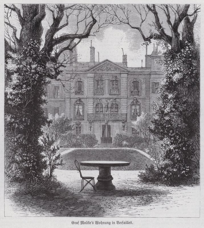 Bolig for feltmarskalk Helmuth von Moltke, seirende sjef for de prøyssiske hærene i den fransk-prøyssiske krigen, Versailles, Frankrike (gravering) av German School