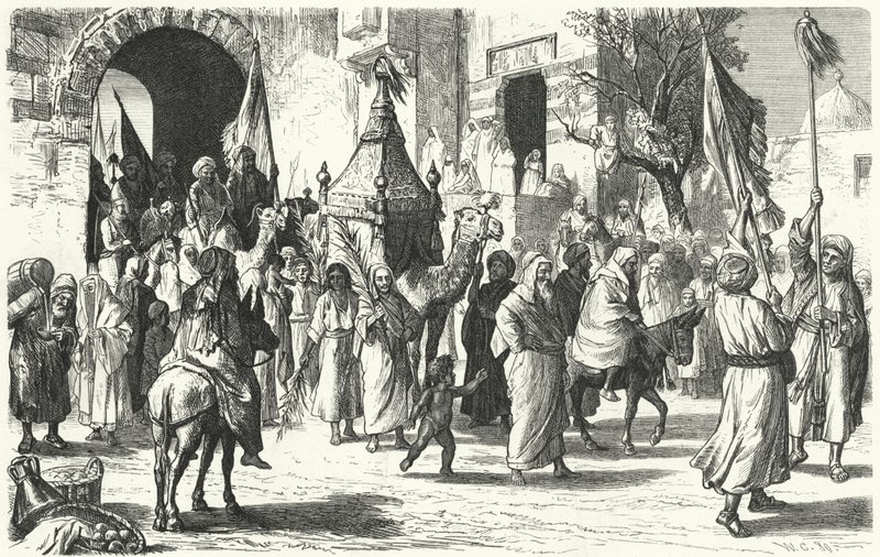 Retur av en karavane av pilegrimer til Mekka (gravering) av German School