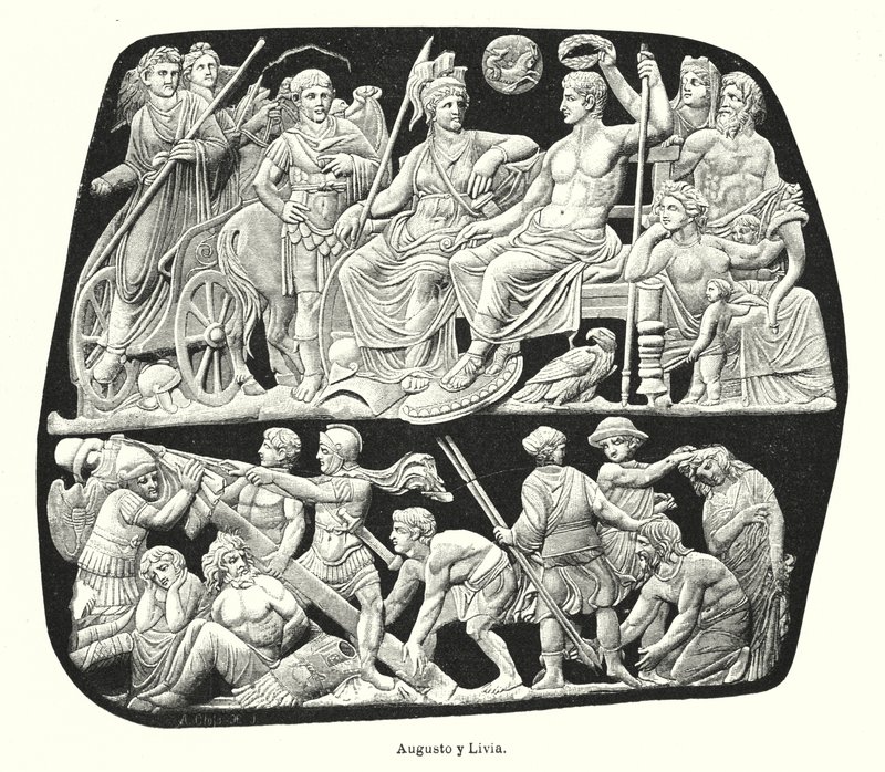 Romerske keiser Augustus og hans tredje kone, Livia (litho) av German School