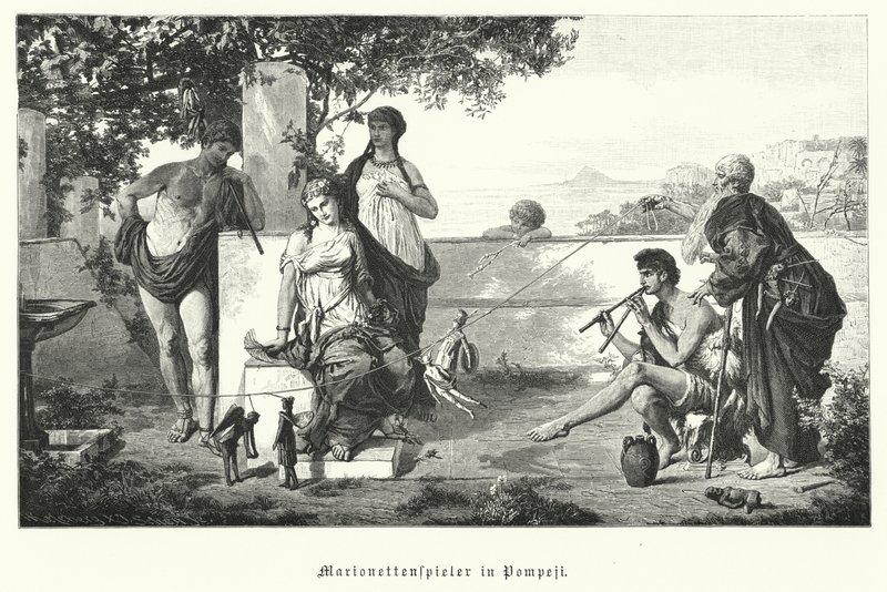 Romerske dukkeførere i Pompeii (gravering) av German School