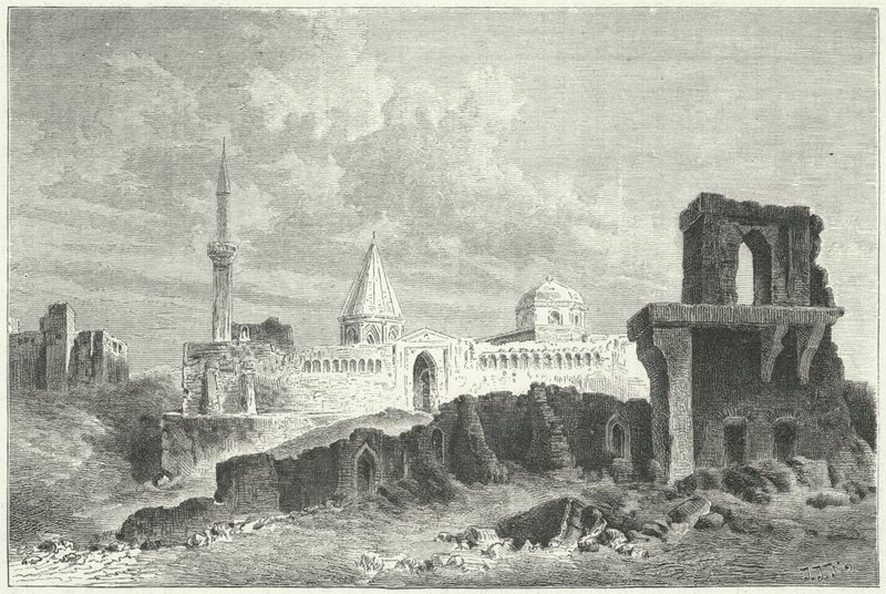 Ruinene av Seljuks-palasset i Konya, Tyrkia (gravering) av German School