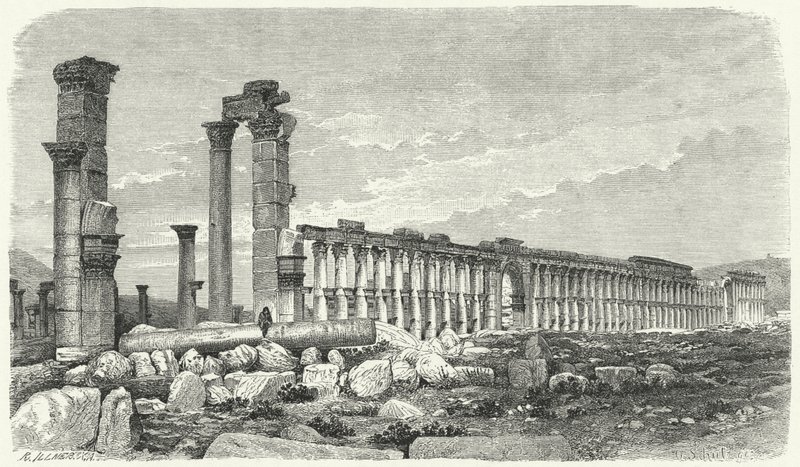 Ruinene av byen Palmyra, Syria (gravering) av German School