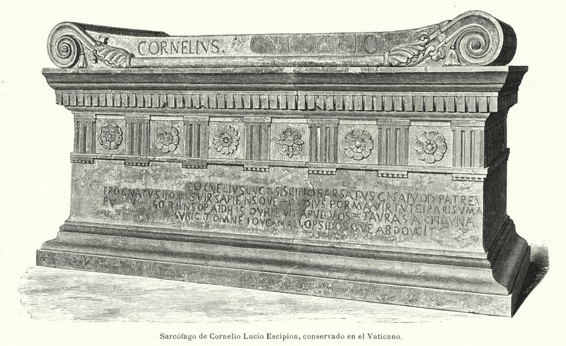Sarkofag av romersk soldat og konsul Lucius Cornelius Scipio Barbatus i Vatikanet, Roma av German School