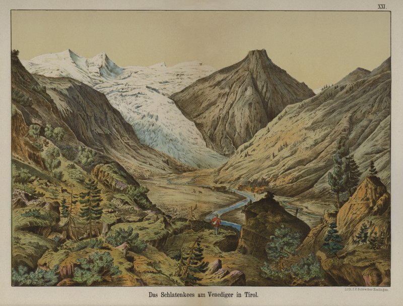 Schlatenkees-breen på Venediger, Tyrol, Østerrike (farge litho) av German School