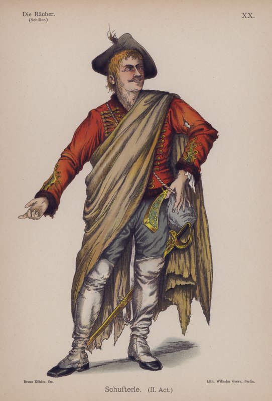 Schufterle, fra Die Rauber (Røverne) av Friedrich Schiller (farge litho) av German School