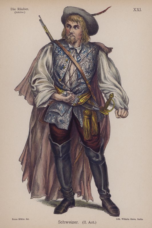 Schweizer, fra Die Rauber (Røverne) av Friedrich Schiller (farge litho) av German School