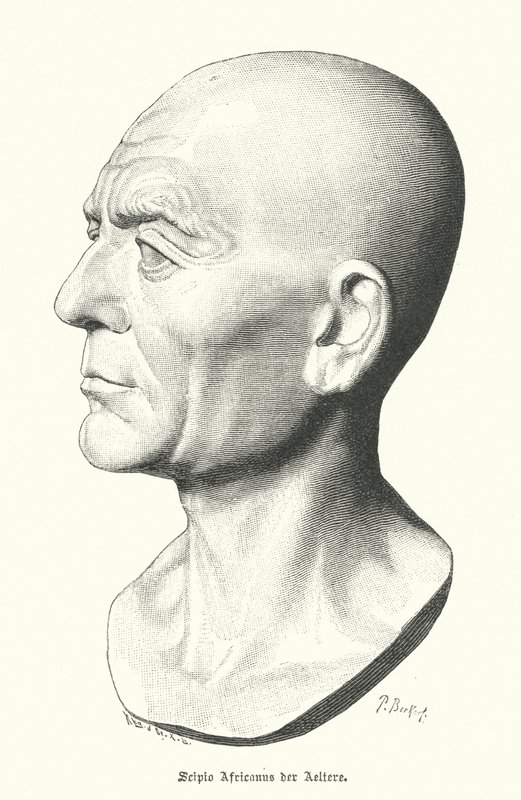 Scipio Africanus den eldste, romersk general for de puniske krigene (gravering) av German School