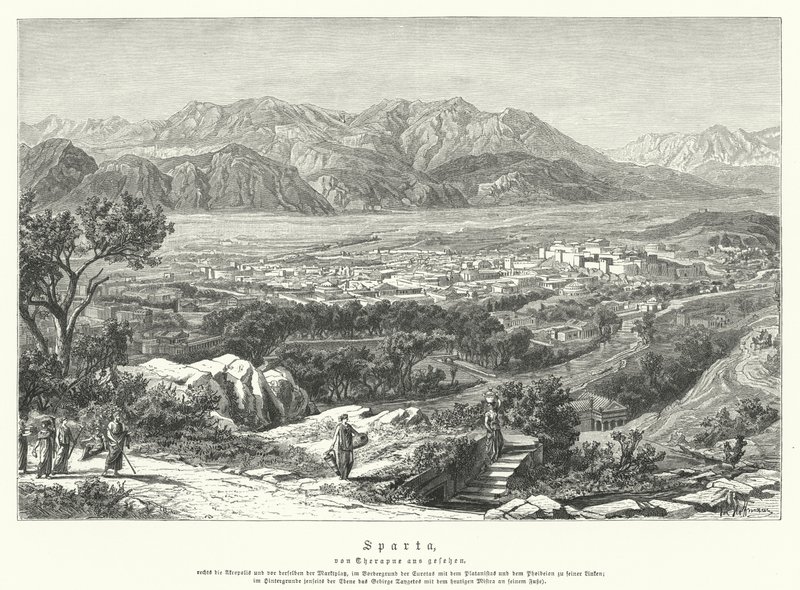 Sparta, antikkens Hellas (gravering) av German School