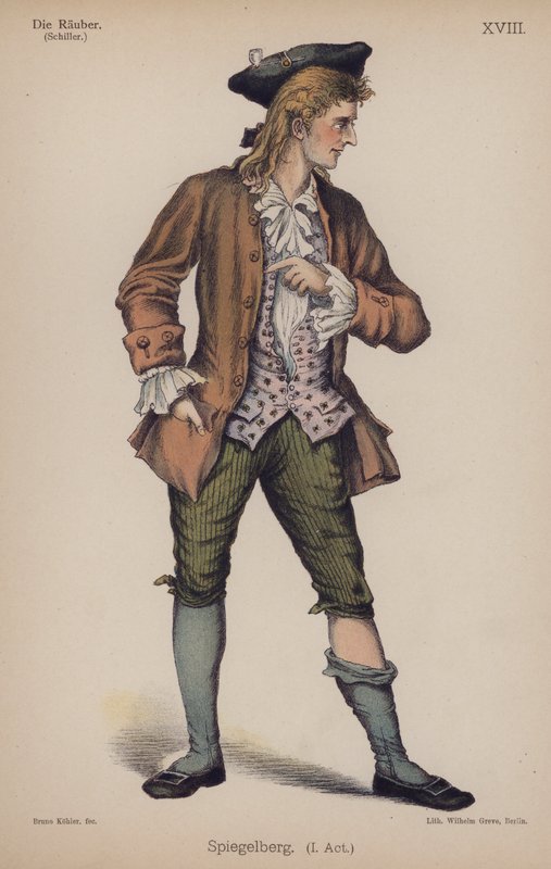 Spiegelberg, fra Die Rauber (Røverne) av Friedrich Schiller (farge litho) av German School