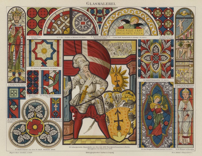 Farget glass (farge litho) av German School