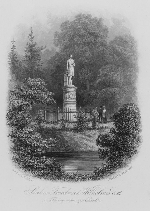 Statue av Frederick William III av Preussen i Tiergarten, Berlin (stålgravering) av German School