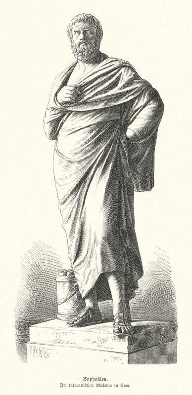 Statue av Sofokles, gammel gresk dramatiker (gravering) av German School
