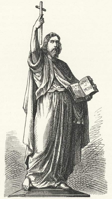 Statue av St Boniface (c675-754), angelsaksisk misjonær til de germanske delene av det frankiske riket, i Fulda (gravering) av German School