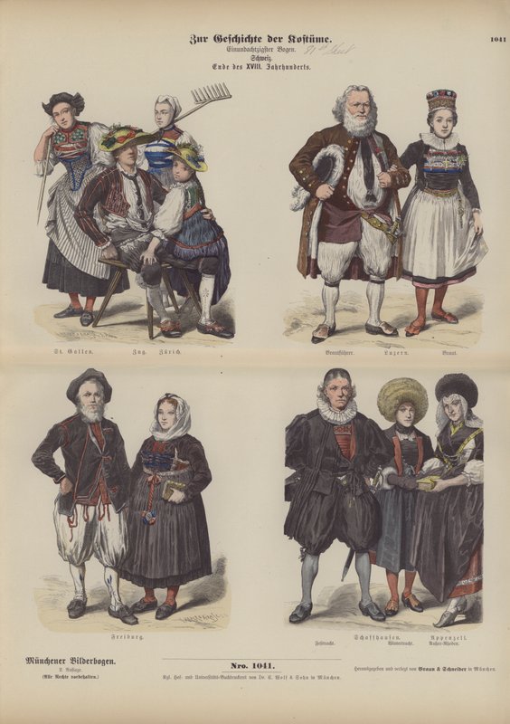 Sveitsisk drakt, slutten av 1700-tallet (farget gravering) av German School
