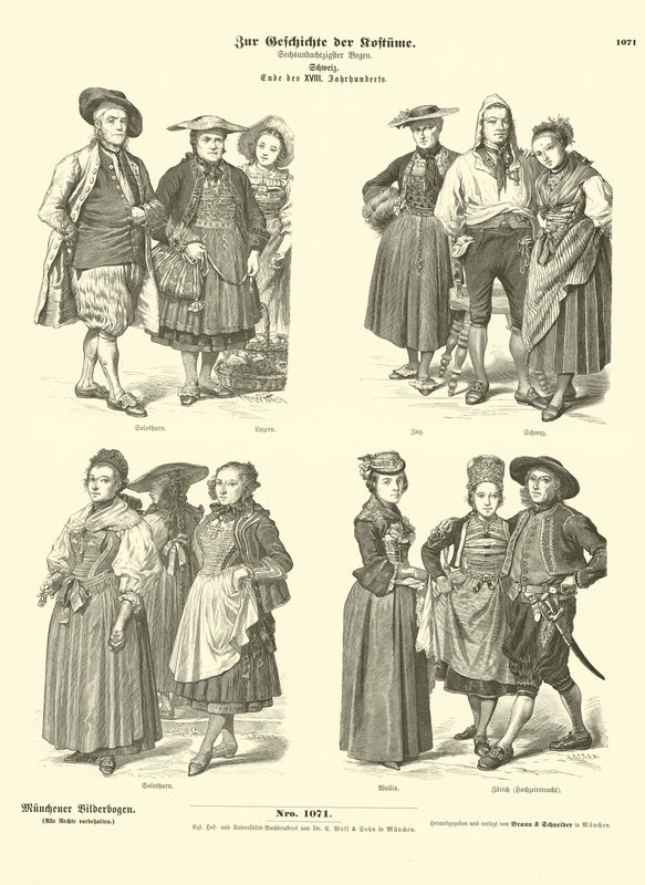 Sveitsiske kostymer, sent på 1700-tallet (gravering) av German School
