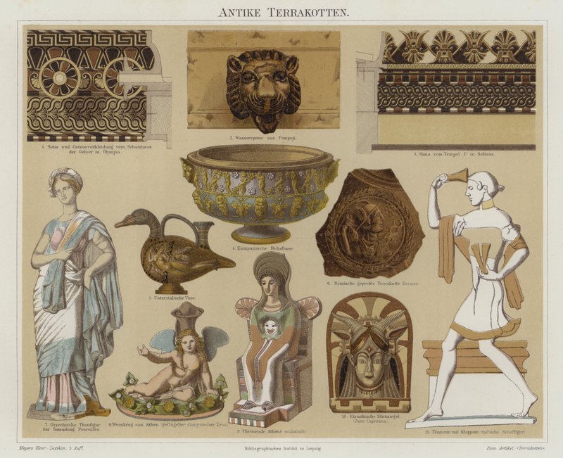 Terracotta antikviteter (farge litho) av German School