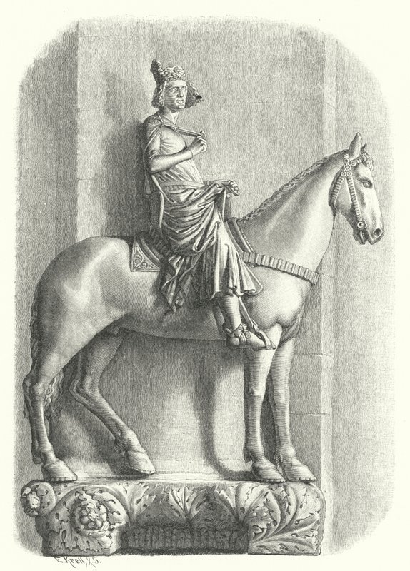 The Bamberg Horseman, statue ved Bamberg katedral, Tyskland (gravering) av German School