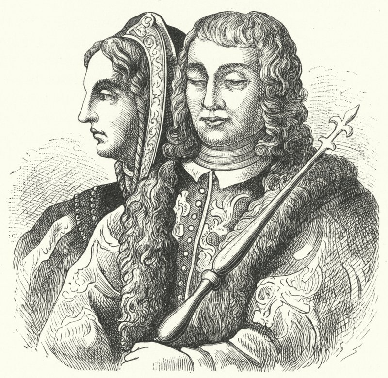 De katolske monarkene, Isabella I av Castilla og Ferdinand II av Aragon (gravering) av German School