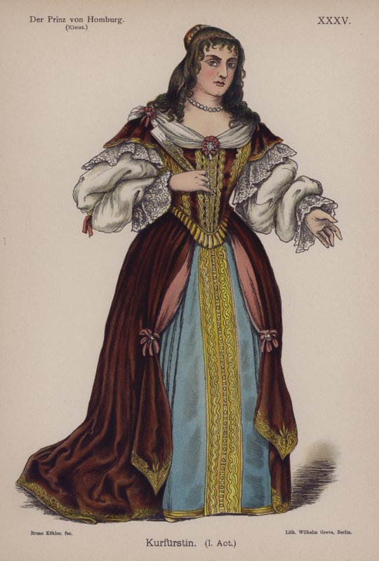 Hertuginnen av Brandenburg, fra Der Prinz von Homburg (Prinsen av Homburg) av Heinrich von Kleist (farge litho) av German School