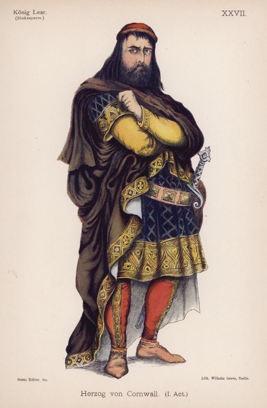 Hertugen av Cornwall, fra Shakespeares King Lear (farge litho) av German School