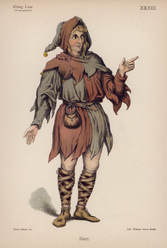 The Fool, fra Shakespeares King Lear (farge litho) av German School