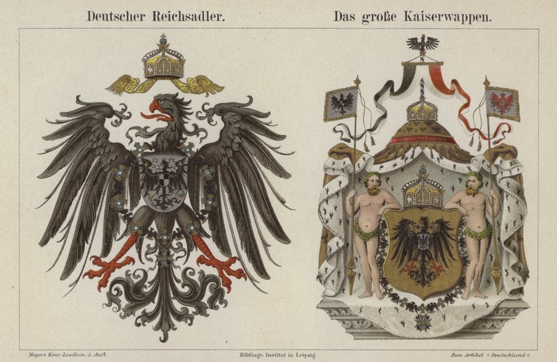 Den tyske keiserørnen og keiserens store våpenskjold (farge litho) av German School