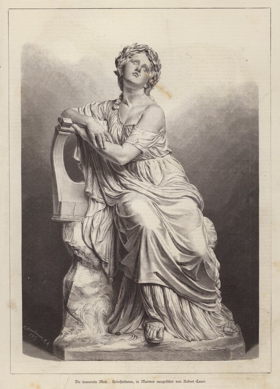 The Grieving Muse , marmorstatue av den tyske billedhuggeren Robert Cauer den eldste (gravering) av German School