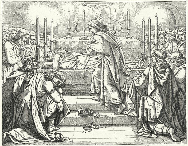 Den hellige romerske keiser Otto III ved graven til St Adalbert av Praha (gravering) av German School